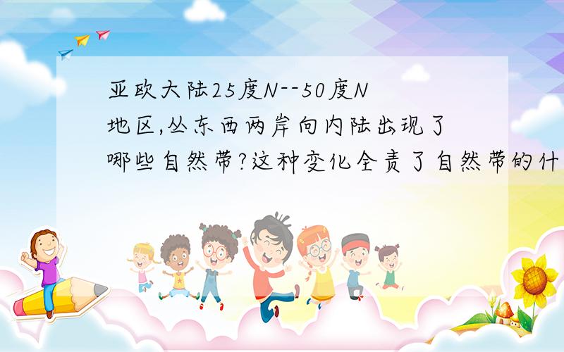 亚欧大陆25度N--50度N地区,丛东西两岸向内陆出现了哪些自然带?这种变化全责了自然带的什么分布规律?...