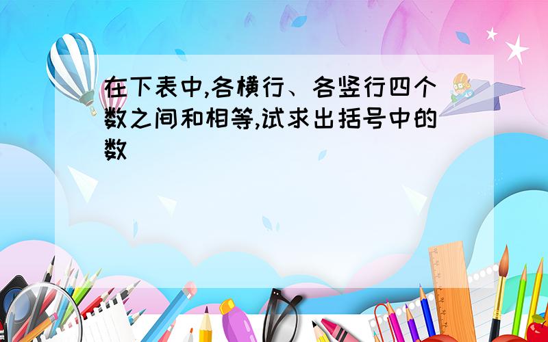 在下表中,各横行、各竖行四个数之间和相等,试求出括号中的数