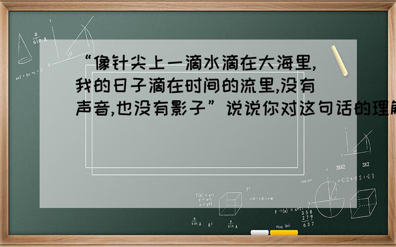 “像针尖上一滴水滴在大海里,我的日子滴在时间的流里,没有声音,也没有影子”说说你对这句话的理解和感