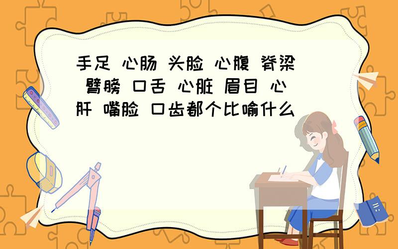 手足 心肠 头脸 心腹 脊梁 臂膀 口舌 心脏 眉目 心肝 嘴脸 口齿都个比喻什么