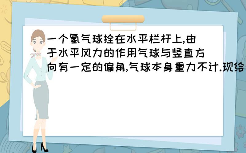 一个氢气球拴在水平栏杆上,由于水平风力的作用气球与竖直方向有一定的偏角,气球本身重力不计.现给你一个弹簧测力计,一个量角