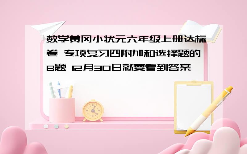 数学黄冈小状元六年级上册达标卷 专项复习四附加和选择题的B题 12月30日就要看到答案