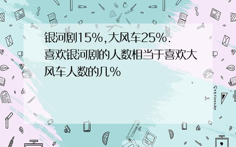 银河剧15%,大风车25%.喜欢银河剧的人数相当于喜欢大风车人数的几%