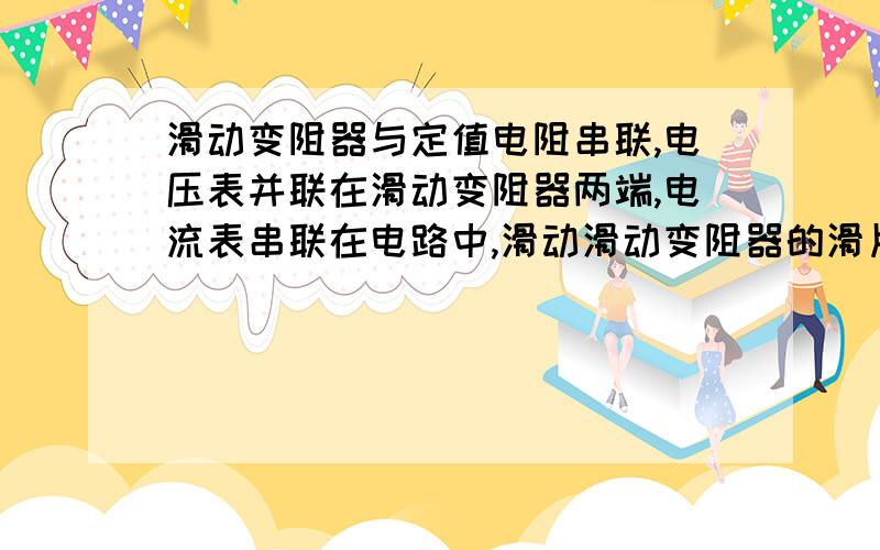 滑动变阻器与定值电阻串联,电压表并联在滑动变阻器两端,电流表串联在电路中,滑动滑动变阻器的滑片