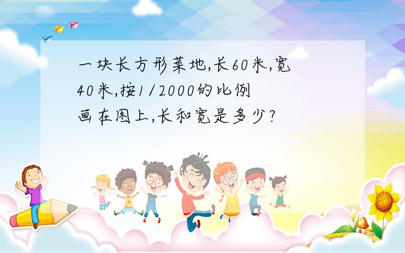 一块长方形菜地,长60米,宽40米,按1/2000的比例画在图上,长和宽是多少?