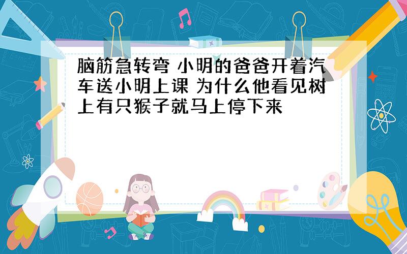 脑筋急转弯 小明的爸爸开着汽车送小明上课 为什么他看见树上有只猴子就马上停下来