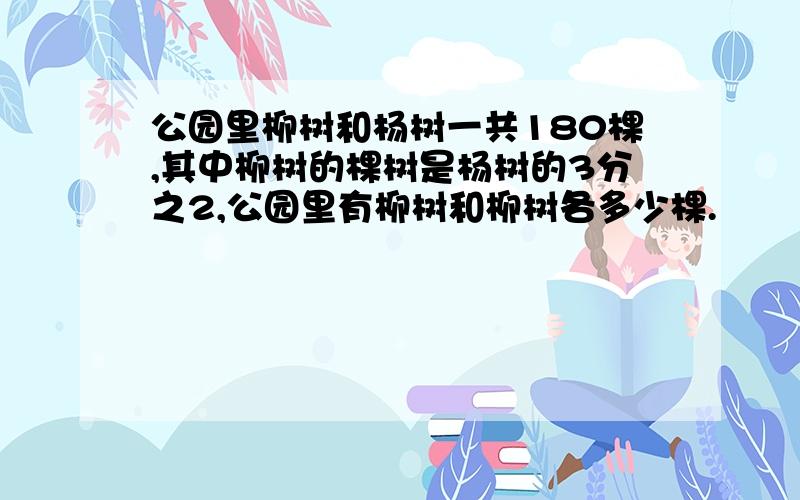 公园里柳树和杨树一共180棵,其中柳树的棵树是杨树的3分之2,公园里有柳树和柳树各多少棵.