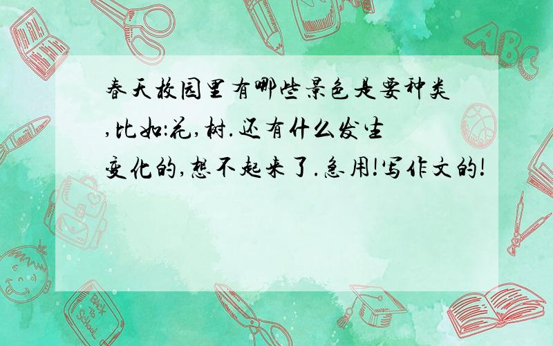 春天校园里有哪些景色是要种类,比如：花,树.还有什么发生变化的,想不起来了.急用!写作文的!