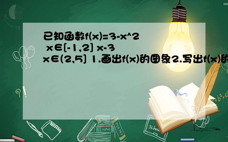 已知函数f(x)=3-x^2 x∈[-1,2] x-3 x∈(2,5] 1.画出f(x)的图象2.写出f(x)的单调递增