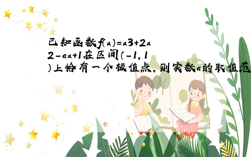 已知函数f（x）=x3+2x2-ax+1在区间（-1，1）上恰有一个极值点，则实数a的取值范围是______．