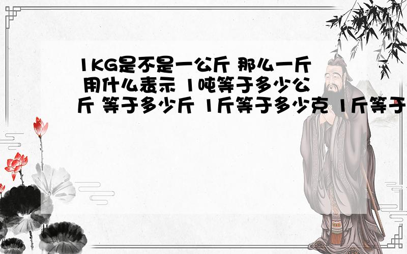 1KG是不是一公斤 那么一斤 用什么表示 1吨等于多少公斤 等于多少斤 1斤等于多少克 1斤等于多少量?