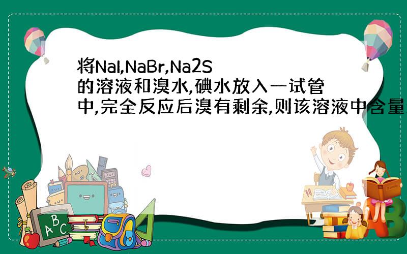 将NaI,NaBr,Na2S的溶液和溴水,碘水放入一试管中,完全反应后溴有剩余,则该溶液中含量最多的阴离子是______