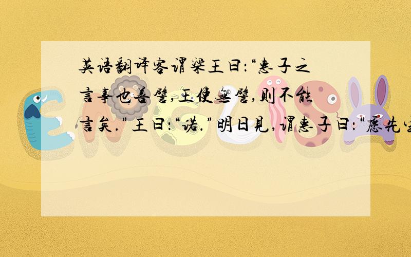 英语翻译客谓梁王曰：“惠子之言事也善譬,王使无譬,则不能言矣.”王曰：“诺.”明日见,谓惠子曰：“愿先生言事则直言耳,无