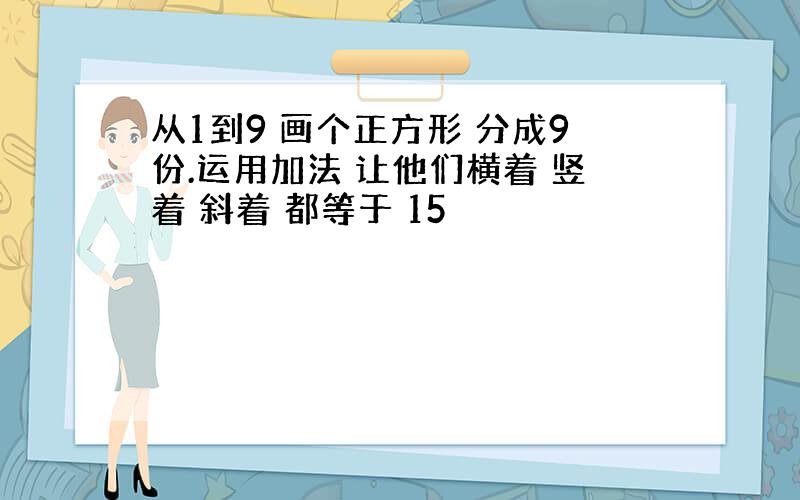 从1到9 画个正方形 分成9份.运用加法 让他们横着 竖着 斜着 都等于 15