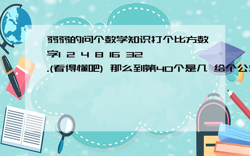 弱弱的问个数学知识打个比方数字1 2 4 8 16 32.(看得懂吧) 那么到第40个是几 给个公式