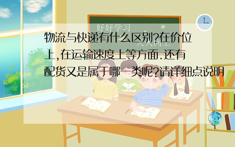 物流与快递有什么区别?在价位上,在运输速度上等方面.还有配货又是属于哪一类呢?请详细点说明