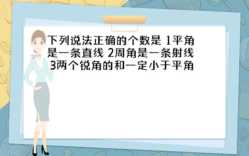 下列说法正确的个数是 1平角是一条直线 2周角是一条射线 3两个锐角的和一定小于平角