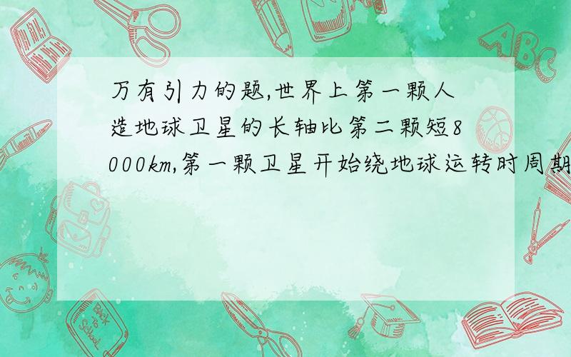 万有引力的题,世界上第一颗人造地球卫星的长轴比第二颗短8000km,第一颗卫星开始绕地球运转时周期为96.2min,求：