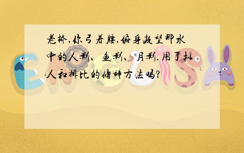 老桥,你弓着腰,俯身凝望那水中的人影、鱼影、月影.用了拟人和排比的修辞方法吗?