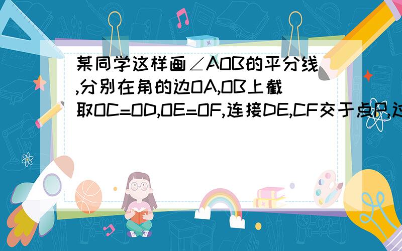 某同学这样画∠AOB的平分线,分别在角的边OA,OB上截取OC=OD,OE=OF,连接DE,CF交于点P,过点P作射线O