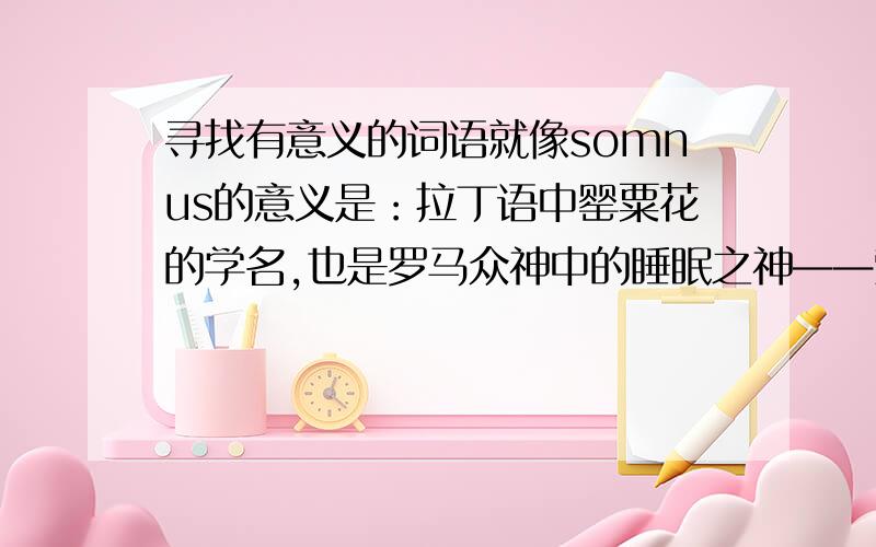 寻找有意义的词语就像somnus的意义是：拉丁语中罂粟花的学名,也是罗马众神中的睡眠之神——索莫纳斯.Somnus是罂粟