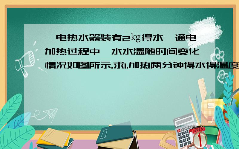 一电热水器装有2㎏得水,通电加热过程中,水水温随时间变化情况如图所示.求1.加热两分钟得水得温度升高