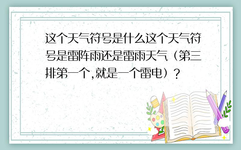 这个天气符号是什么这个天气符号是雷阵雨还是雷雨天气（第三排第一个,就是一个雷电）?