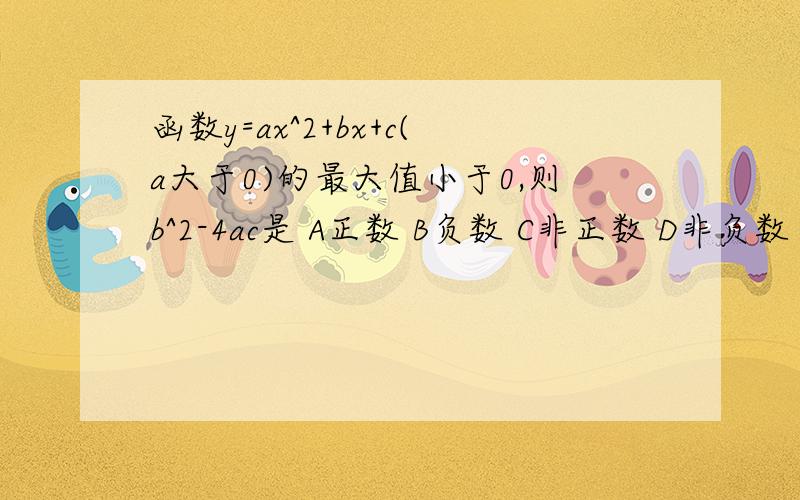 函数y=ax^2+bx+c(a大于0)的最大值小于0,则b^2-4ac是 A正数 B负数 C非正数 D非负数