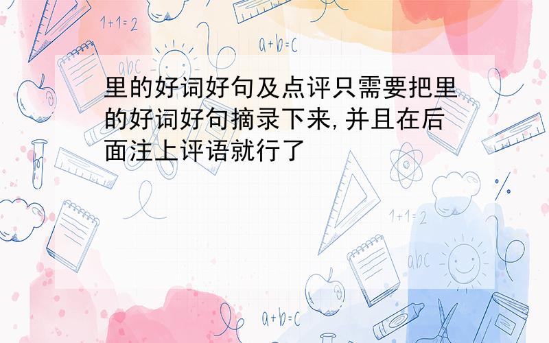 里的好词好句及点评只需要把里的好词好句摘录下来,并且在后面注上评语就行了