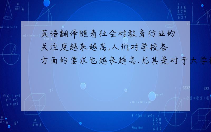 英语翻译随着社会对教育行业的关注度越来越高,人们对学校各方面的要求也越来越高.尤其是对于大学校园——这座培育高等人才的象