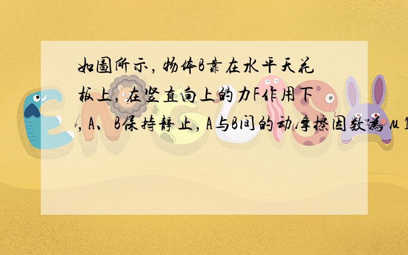 如图所示，物体B靠在水平天花板上，在竖直向上的力F作用下，A、B保持静止，A与B间的动摩擦因数为μ1，B与天花板间的动摩