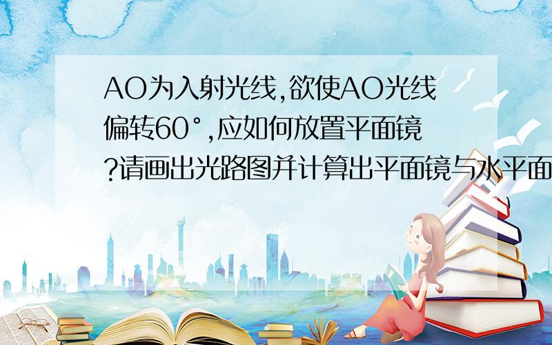 AO为入射光线,欲使AO光线偏转60°,应如何放置平面镜?请画出光路图并计算出平面镜与水平面的夹角.