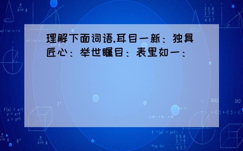 理解下面词语.耳目一新：独具匠心：举世瞩目：表里如一：