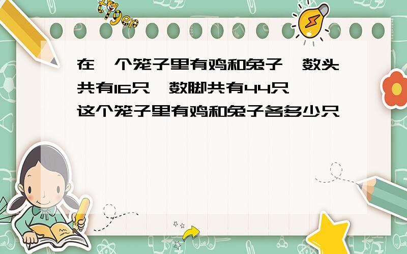 在一个笼子里有鸡和兔子,数头共有16只,数脚共有44只,这个笼子里有鸡和兔子各多少只