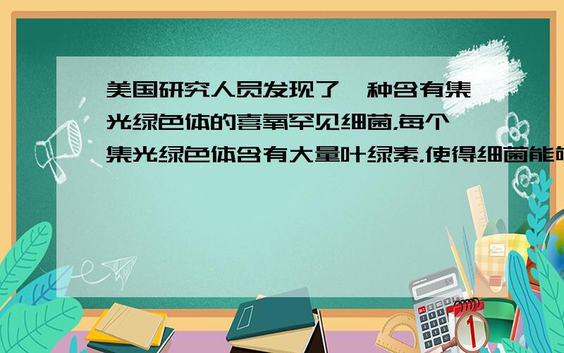 美国研究人员发现了一种含有集光绿色体的喜氧罕见细菌，每个集光绿色体含有大量叶绿素，使得细菌能够同其他生物争夺阳光，维持生