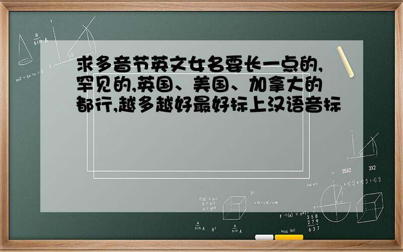 求多音节英文女名要长一点的,罕见的,英国、美国、加拿大的都行,越多越好最好标上汉语音标