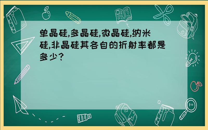 单晶硅,多晶硅,微晶硅,纳米硅,非晶硅其各自的折射率都是多少?