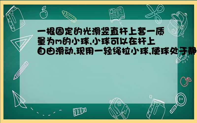 一根固定的光滑竖直杆上套一质量为m的小球,小球可以在杆上自由滑动,现用一轻绳拉小球,使球处于静止状态,已知绳于杆的夹角为