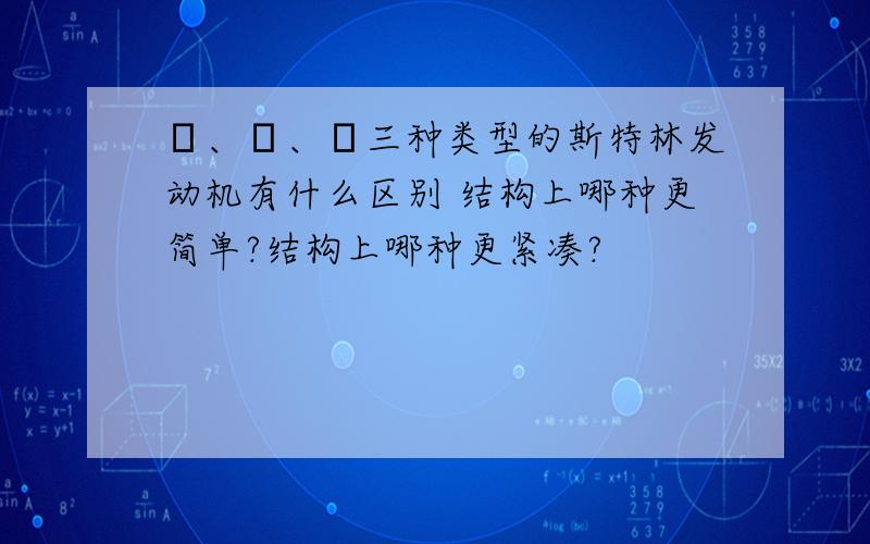 α、β、γ三种类型的斯特林发动机有什么区别 结构上哪种更简单?结构上哪种更紧凑?