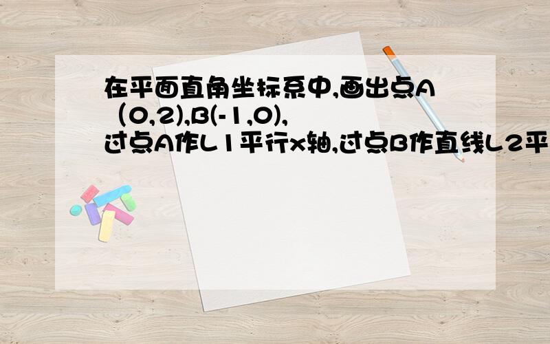 在平面直角坐标系中,画出点A（0,2),B(-1,0),过点A作L1平行x轴,过点B作直线L2平行y轴.