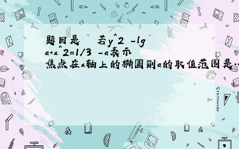 题目是　　　若y^2 -lga*x^2=1/3 -a表示焦点在x轴上的椭圆则a的取值范围是．．．