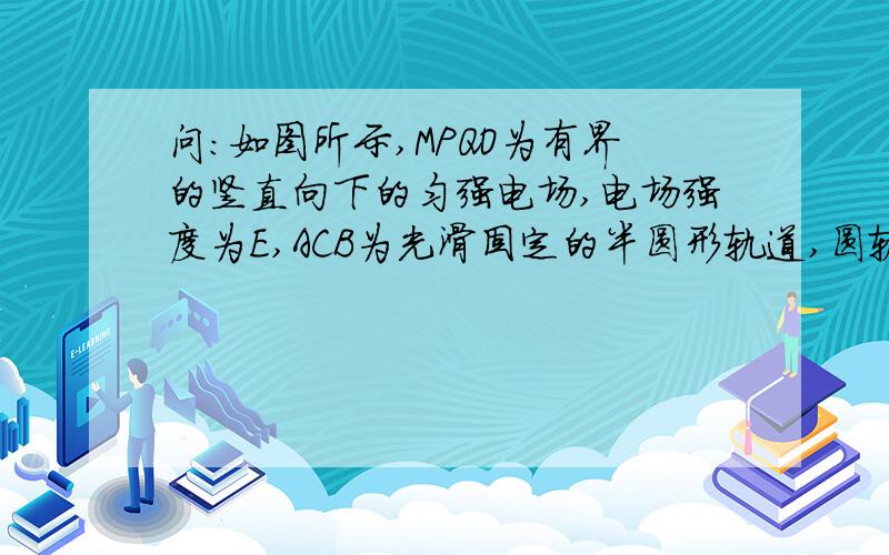 问：如图所示,MPQO为有界的竖直向下的匀强电场,电场强度为E,ACB为光滑固定的半圆形轨道,圆轨道半径为R, 