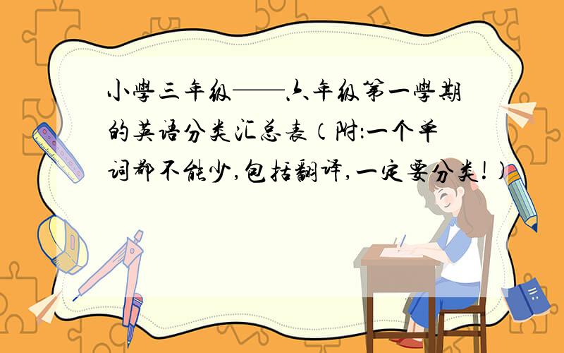 小学三年级——六年级第一学期的英语分类汇总表（附：一个单词都不能少,包括翻译,一定要分类!)