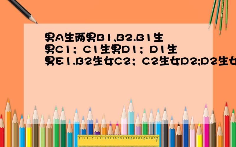 男A生两男B1,B2.B1生男C1；C1生男D1；D1生男E1.B2生女C2；C2生女D2;D2生女E2,E1与E2能结