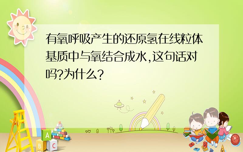 有氧呼吸产生的还原氢在线粒体基质中与氧结合成水,这句话对吗?为什么?