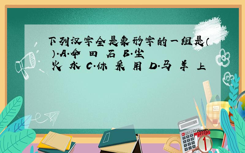 下列汉字全是象形字的一组是（ ）.A．伞 田 石 B.尘 火 水 C.休 采 用 D.马 羊 上