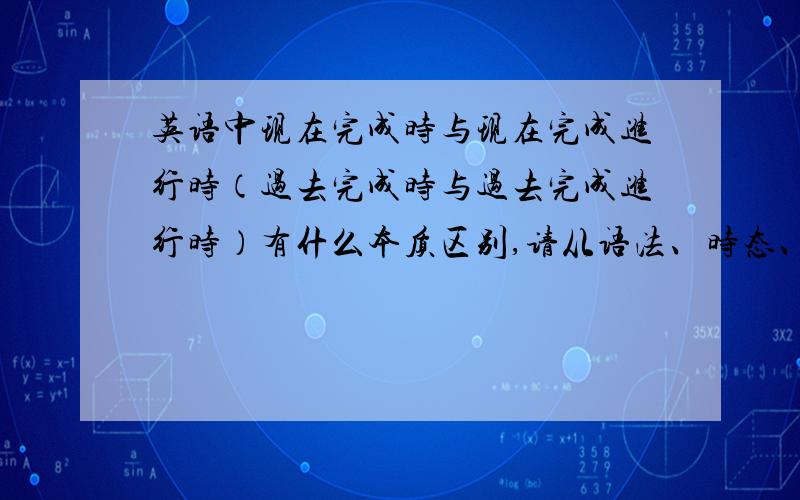 英语中现在完成时与现在完成进行时（过去完成时与过去完成进行时）有什么本质区别,请从语法、时态、单词等等给与说明,越详细越