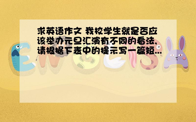 求英语作文 我校学生就是否应该举办元旦汇演有不同的看法,请根据下表中的提示写一篇短...