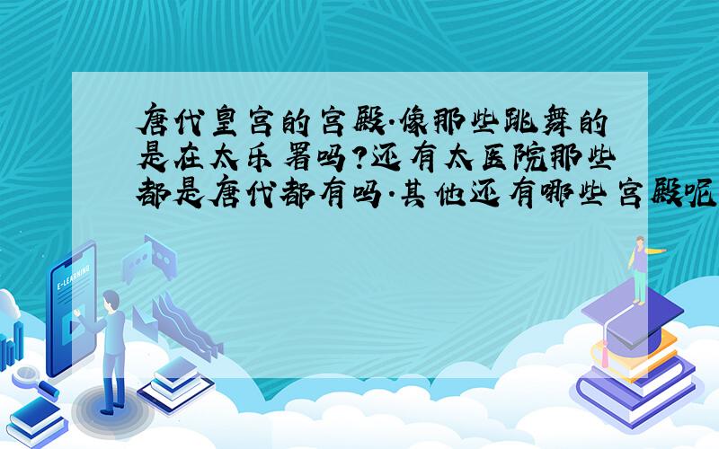 唐代皇宫的宫殿.像那些跳舞的是在太乐署吗?还有太医院那些都是唐代都有吗.其他还有哪些宫殿呢?我要的是李渊刚建唐代时候的.