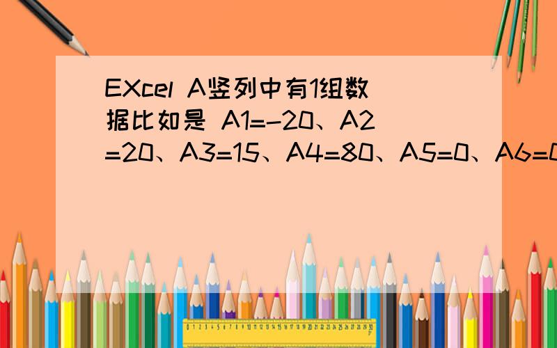 EXcel A竖列中有1组数据比如是 A1=-20、A2=20、A3=15、A4=80、A5=0、A6=0、A7=0……